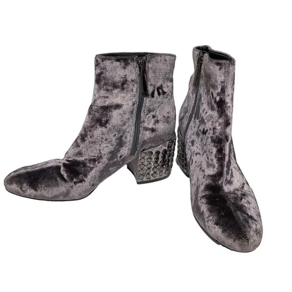 Kendall & Kylie Velvet Gray Studded Heel Ankle Boot Zip Women’s 7-1/2M EUC